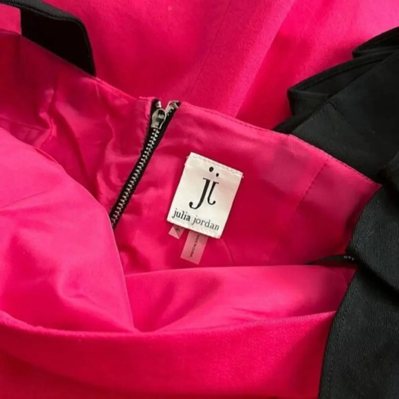 Julia Jordan Pink Black Colorblock Bow Shoulder A-Line Dress NWT Size 4 Cocktail - Picture 8 of 9